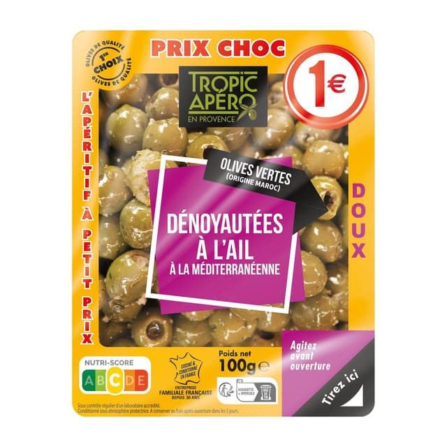 3382510024057 - Tropic Apéro - Olives Vertes Dénoyautées à l'Ail Doux à la Méditerranéenne