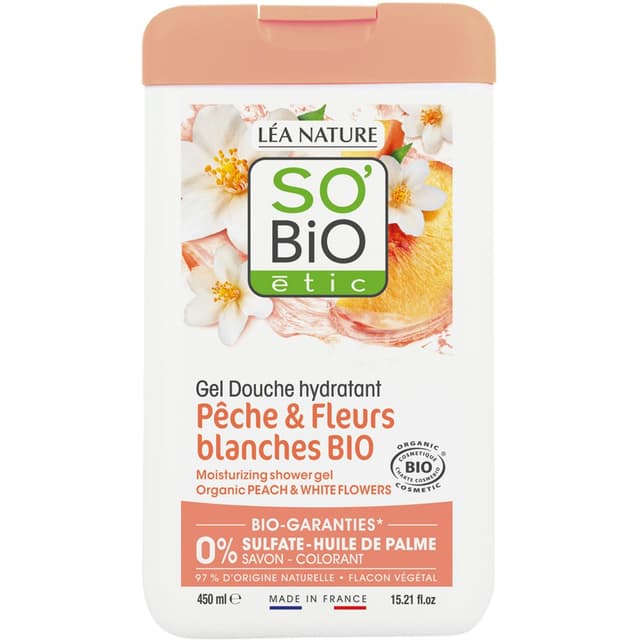 3517360025057 - SO'BIO ETIC - Gel Douche Hydratant Pêche & Fleurs Blanches Bio