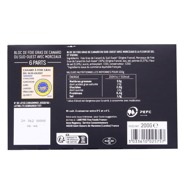 3033610025757 - Labeyrie - Bloc de Foie Gras de Canard avec Morceaux