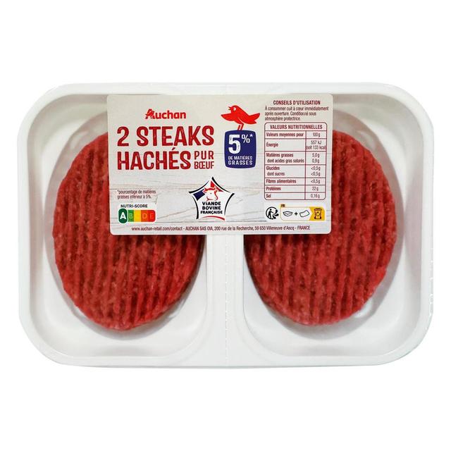 3505625027557 - Auchan - Steaks Hachés Pur Boeuf 5%MG