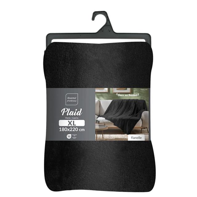 3574386087957 - Douceur D Interieur - Plaid Uni En Flanelle Noir