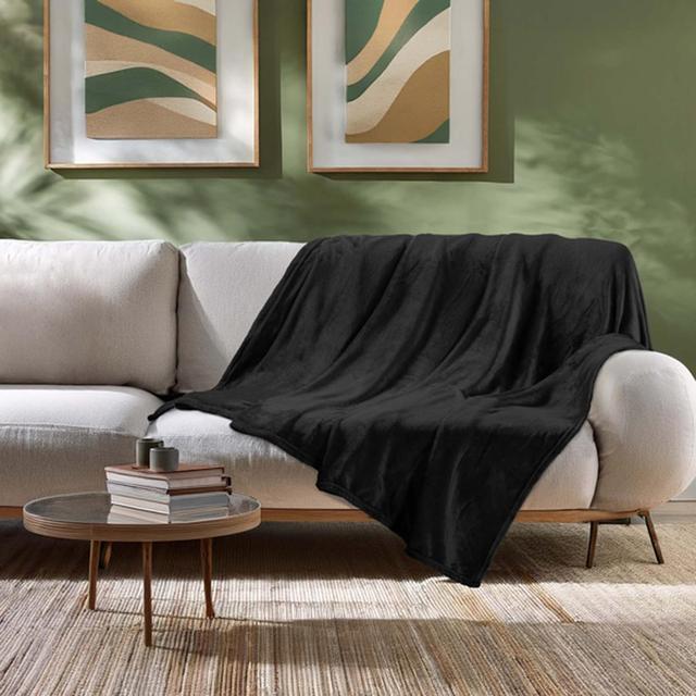 3574386087957 - Douceur D Interieur - Plaid Uni En Flanelle Noir