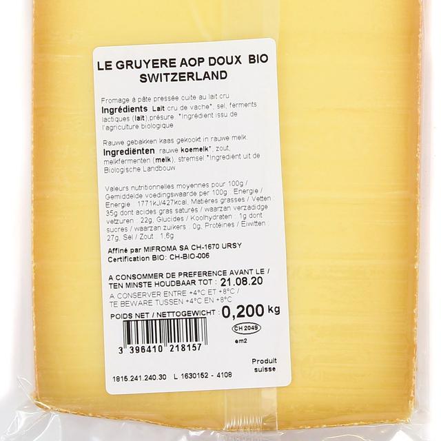 3396410218157 - Bonneterre - Gruyère suisse bio AOP