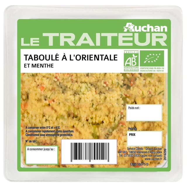 3254562796858 - Auchan Le Traiteur - Taboulé à l'Orientale et Menthe Bio