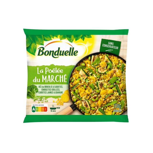 3083681117158 - Bonduelle - Poêlée du Marché- Dés de brocolis et carottes jaunes, courgettes grillées, carottes, edamame