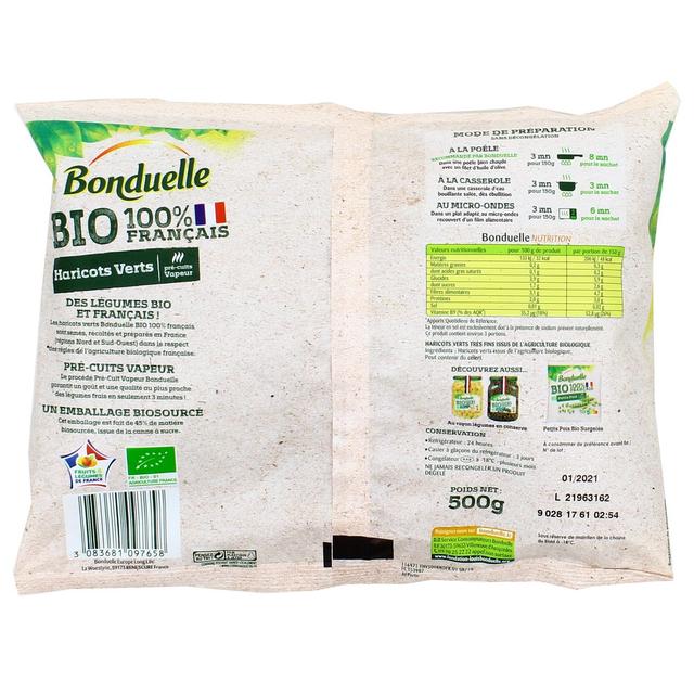 3083681097658 - Bonduelle - Haricots Verts Bio très fins 100% Français pré-cuits vapeur
