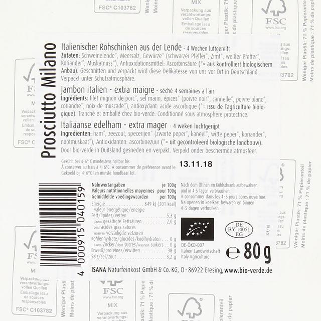 4000915040159 - BioVerde - Proscuitto Milano bio, sans sel nitrité