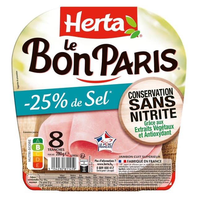 3154230811459 - Herta - Jambon le Bon Paris Taux de Sel Réduit Conservation Sans Nitrite