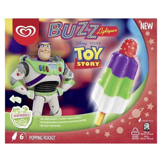 8711327541559 - Miko - 6 Bâtonnets de glace à l'eau aromatisée Buzz l'éclair 6x55ml