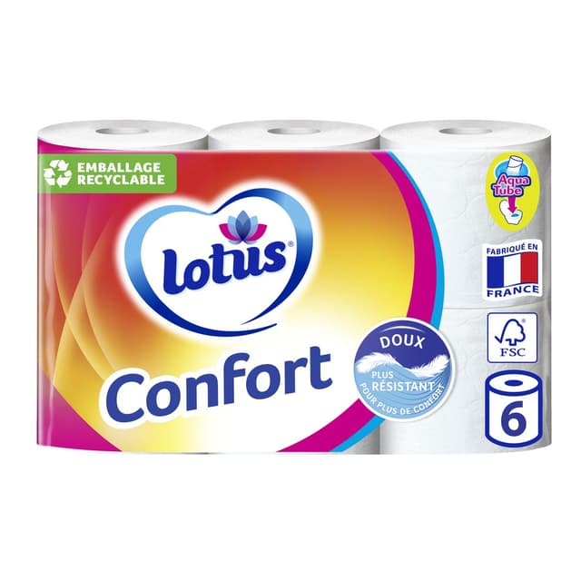 3133200094559 - Lotus - Papier toilette 2 épaisseurs confort Rose ou blanc
