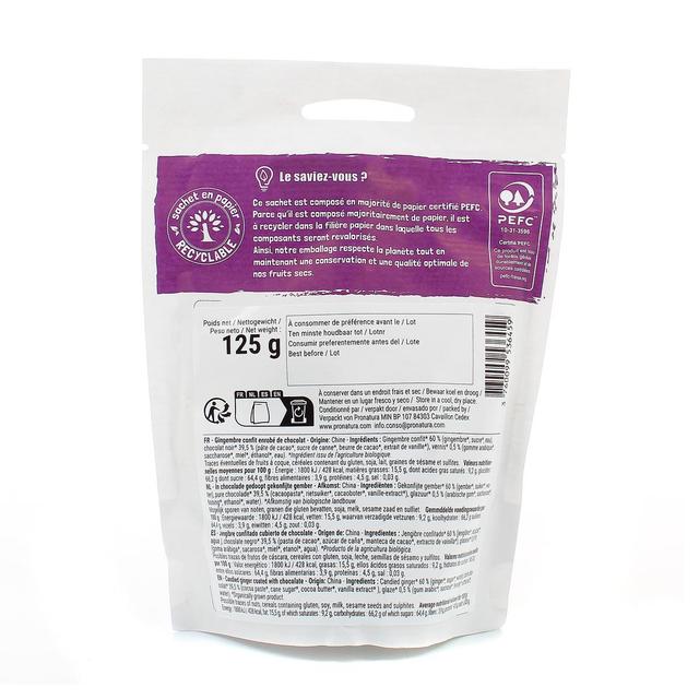 3760099536459 - Pronatura - Gingembre confit enrobé de chocolat bio