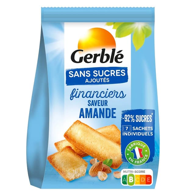 3175681239159 - Gerblé Sans Sucres Ajoutés - 7 Financiers Saveur Amande -92% de sucres en moins