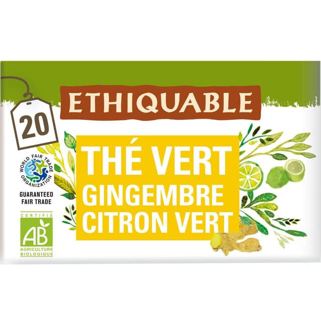 3760091720160 - Ethiquable - Commerce Equitable - Thé vert gingembre citron vert bio de Ceylan- 20 sachets