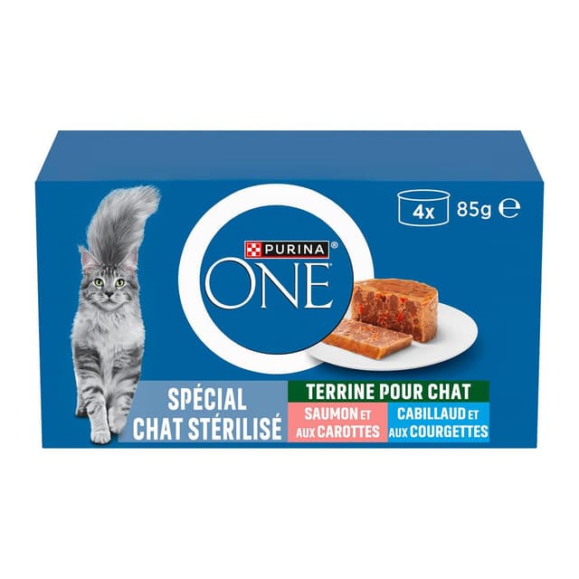 8445291501560 - Purina - One - Boîtes Terrines au cabillaud saumon et aux légumes pour chat stérilisé