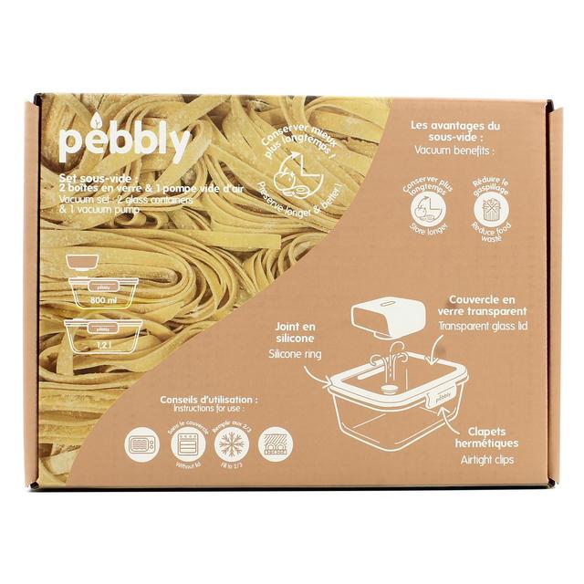 3760132816760 - Pebbly - Set sous-vide 3 pièces 2 boites 800 + 1200ml + pompe