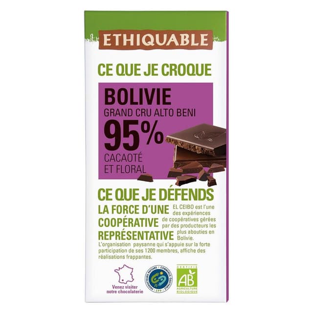 3760278869460 - Ethiquable - Commerce Equitable - Chocolat noir 95% Cacao Bio