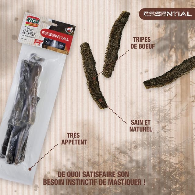 3166780059960 - Riga Essential - Tripes de Boeuf Séchées à mastiquer - Friandise Récompense pour chien 
