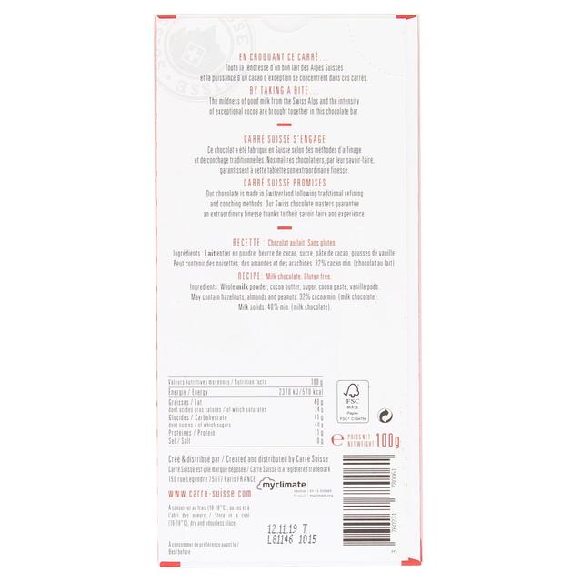 3760231780061 - Carré Suisse - Chocolat au lait des montagnes 32% N°11 