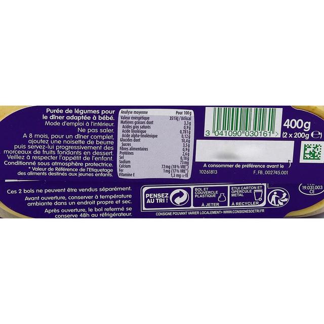 3041090030161 - Blédina - Blédîner - Risotto Courgettes Gruyère Bol Bébé Dès 8 mois