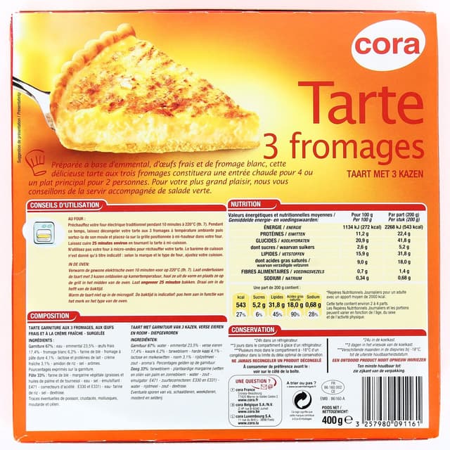 3257980091161 - Cora - Tarte aux 3 fromages