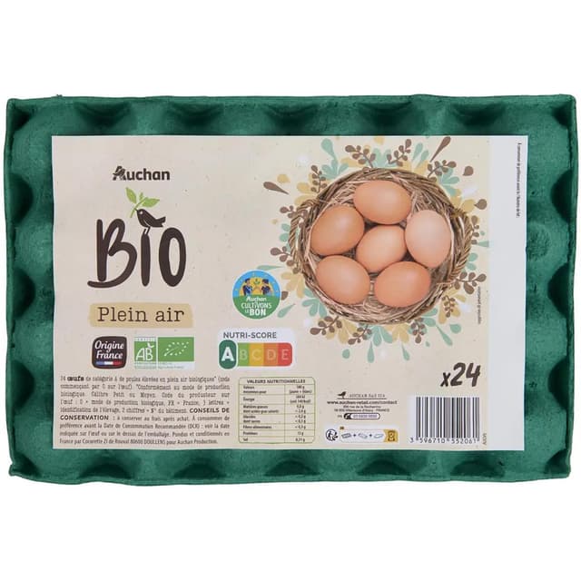 3596710552061 - Auchan BIO - Oeufs de poules élevées en plein air Bio