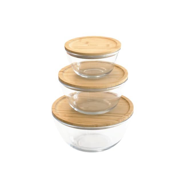 3760132814162 - Pebbly - Bol / Saladier en verre avec couvercle en bambou