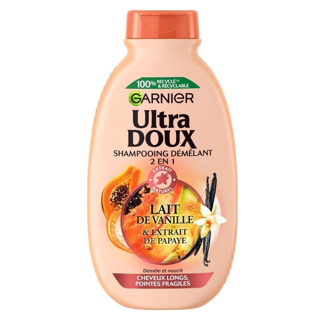3600542525862 - Garnier - Ultra Doux - Shampooing Démêlant Lait de Vanille & Pulpe de Papaye