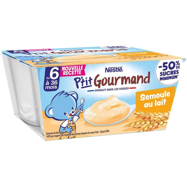 8445291536562 - Nestlé - P'tit Gourmand - Dessert lacté Semoule pot bébé dès 6 mois