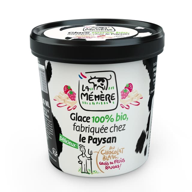 3770015307162 - La Mémère - Glace au chocolat blanc et coulis de fruits rouges Bio- 100% fabriquée chez le paysan 500ml