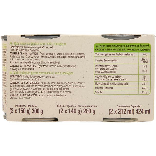 3596710479962 - Auchan BIO - Maïs doux en grains sans sucres ajoutés Bio