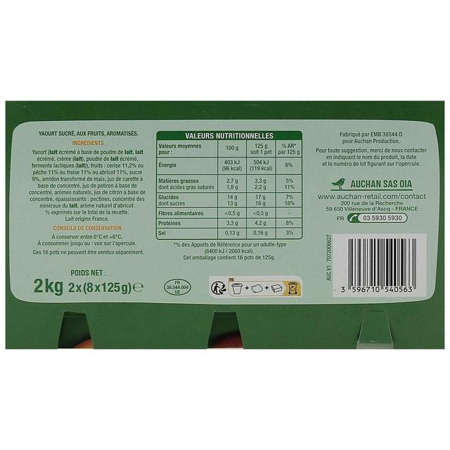 3596710540563 - Auchan - Yaourt aux fruits abricot pêche fraise cerise avec morceaux