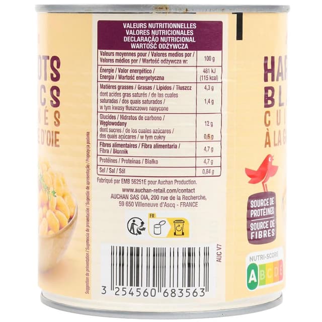 3254560683563 - Auchan - Haricots blancs cuisinés à la graisse d'oie