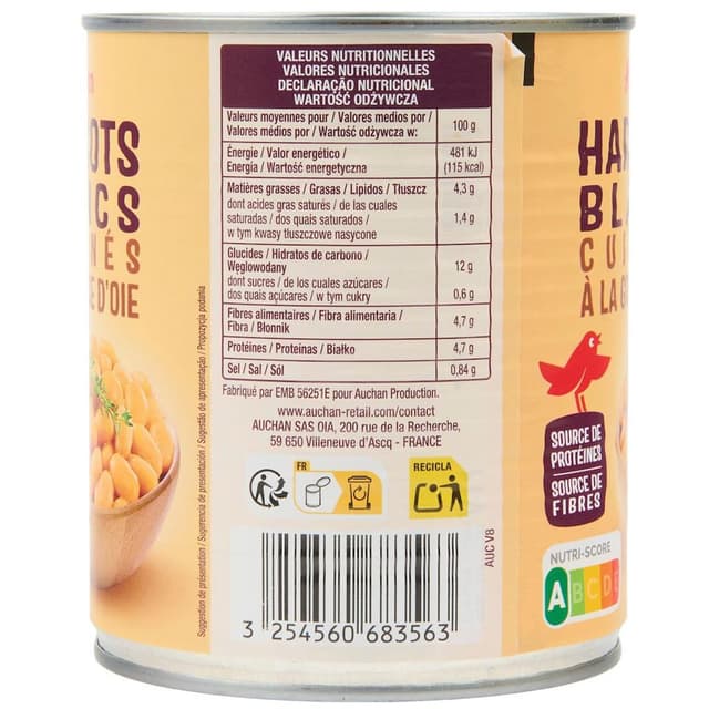 3254560683563 - Auchan - Haricots blancs cuisinés à la graisse d'oie