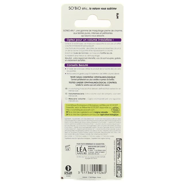 3517360015263 - SO'BiO étic - Mascara volume instantané enrichi à l'huile de ricin Bio