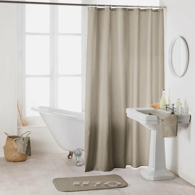 3574388006963 - Douceur D Interieur - Rideau de douche Essencia taupe avec anneaux