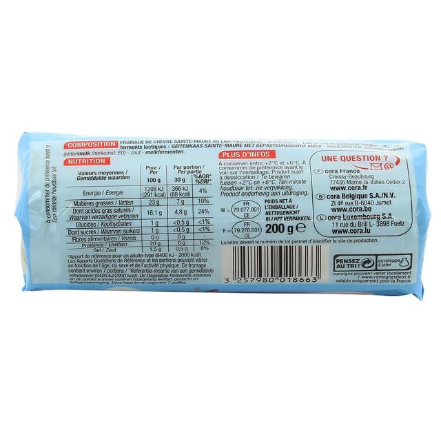 3257980018663 - Cora - Fromage de chèvre Sainte-Maure