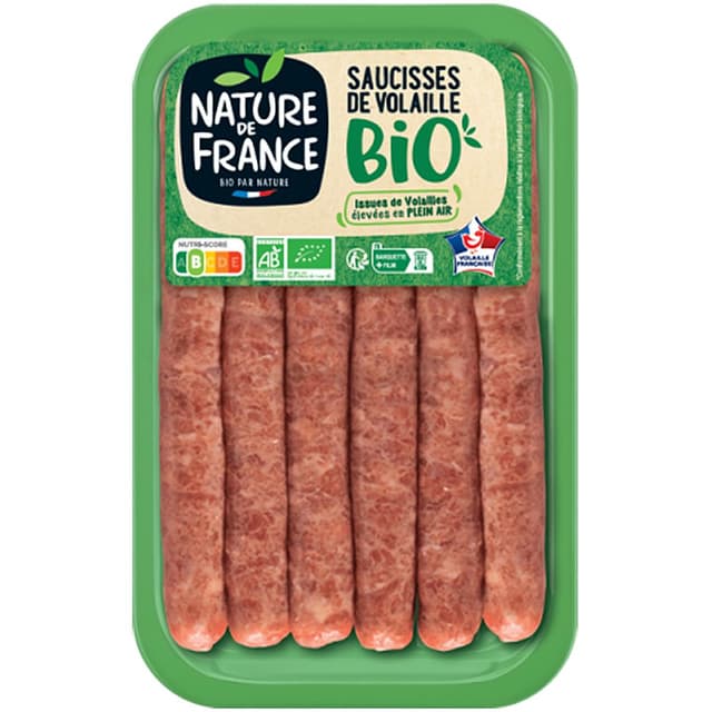 3422210451064 - Nature De France - Saucisses de Volaille BIO 10%MG