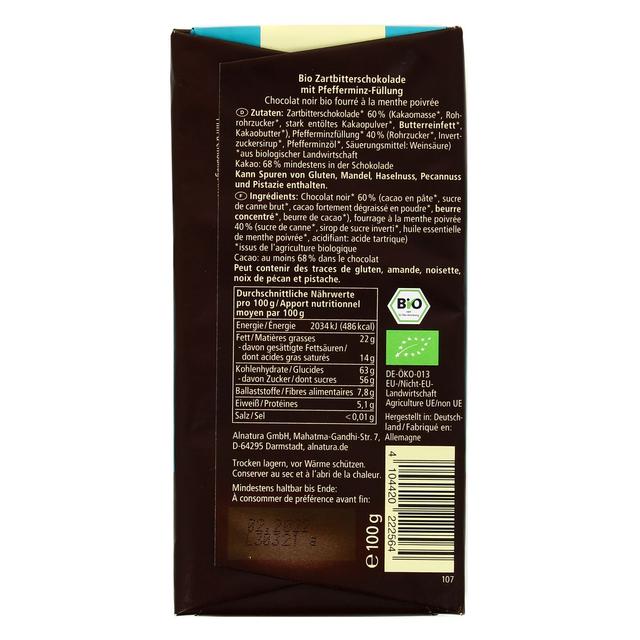 4104420222564 - Alnatura - Chocolat noir bio fourré à la menthe poivrée