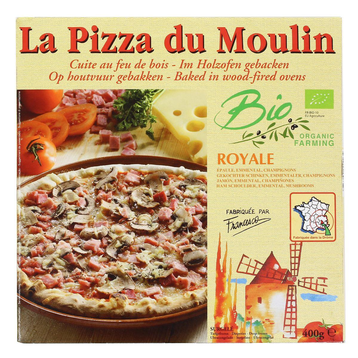  - La Pizza du Moulin - Pizza royale Bio Épaule, emmental et champignons cuite au feu de bois