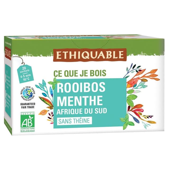 3760278866865 - Ethiquable - Commerce Equitable - Infusion Rooibos Menthe Bio d'Afrique du Sud - 20 sachets