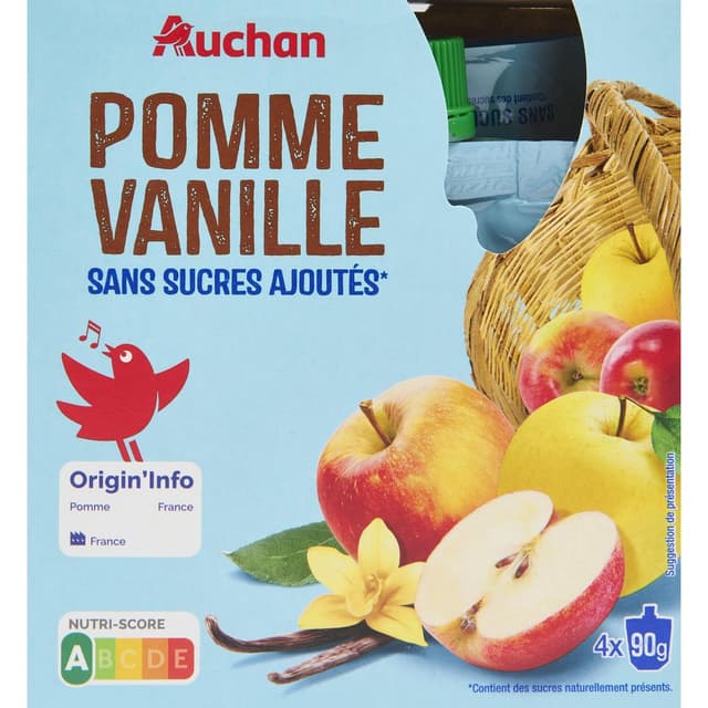 3596710557066 - Auchan - Compote Gourdes Pomme Vanille Sans Sucre Ajoutés