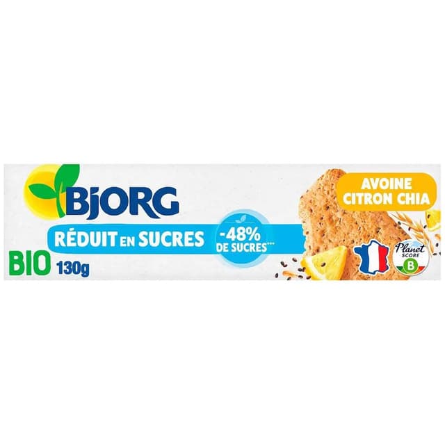 3229820797366 - Bjorg - Biscuit Avoine Citron Graine de Chia Bio -48% de sucres en moins