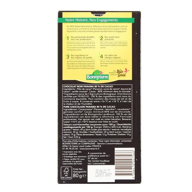 3396410047566 - Bonneterre - Chocolat Noir bio Panama 80% de Cacao