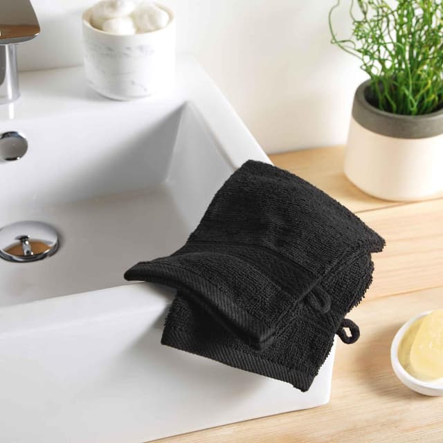 3574388009766 - Douceur D Interieur - 2 gants de toilette Eponge Noir
