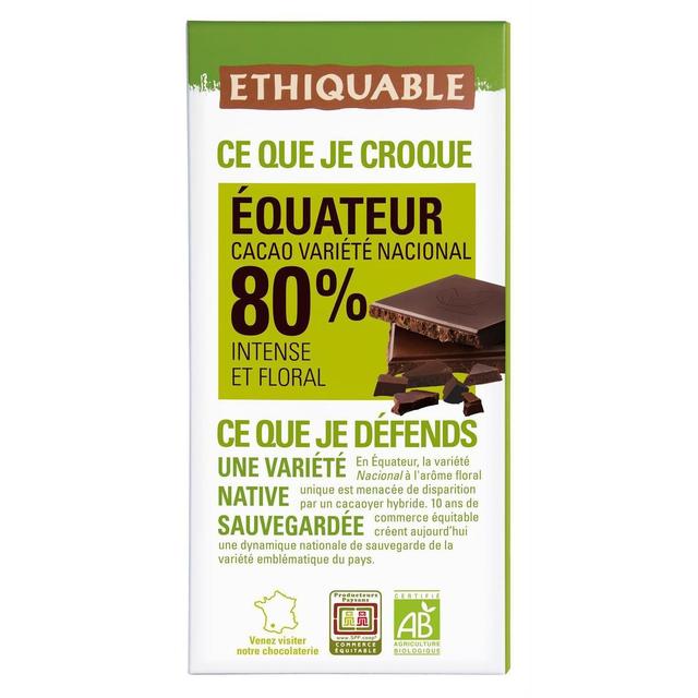 3760091726667 - Ethiquable - Commerce Equitable - Chocolat Noir 80% cacao Bio d'Equateur