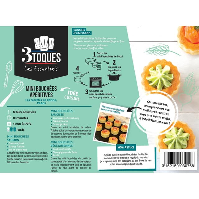 3162150030768 - Les 3 Toques - 12 Mini Bouchées Feulletées à garnir
