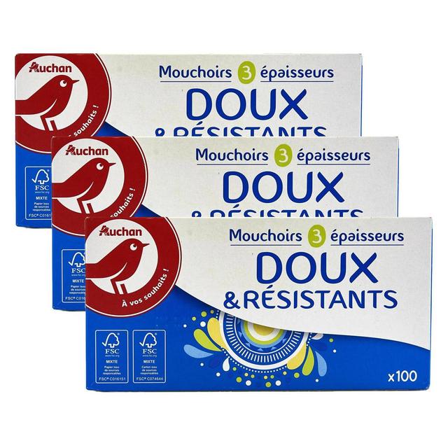 2050000407468 - Auchan - Boîte de mouchoirs doux et résistants 3 épaisseurs