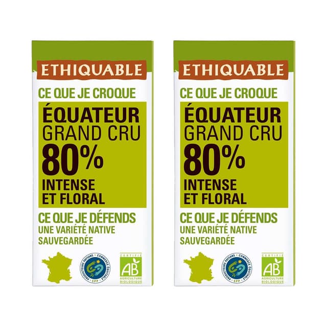 2050000412769 - Ethiquable - Commerce Equitable - Chocolat Noir 80% cacao Bio d'Equateur