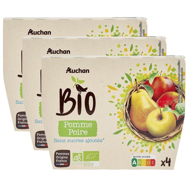 2050000408069 - Auchan BIO - Coupelles de purée de pomme poire sans sucres ajoutés bio