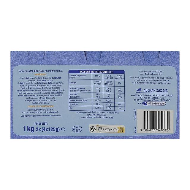 3596710540570 - Auchan - Yaourt aux fruits jaunes mixés abricot/nectarine mangue pêche